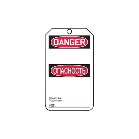 Accuform Safety Tags, DANGER BLANK BILINGUAL RUSSIAN, 5.75in x 3.25in, RP-Plastic, 5PK TMR197PTM